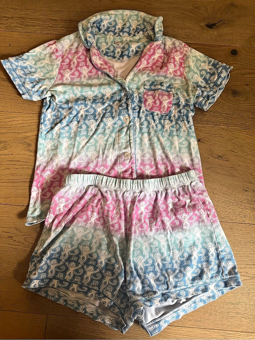 Roller Rabbit Monkey Polo Pajama Shorts Set Blue & Pink